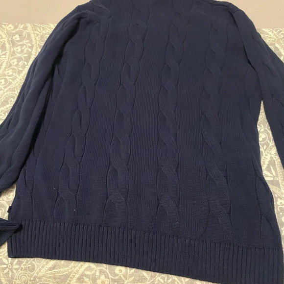 Chaps Preppy 3 Button Mock Neck Navy Heavy Cable Knit Cotton Sweater Size XL - Picture 2 of 8